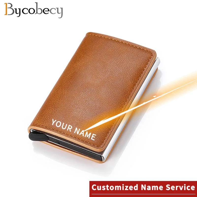 Top Trends: Bycobecy Laser Lettering Wallet 2023 New Aluminum Box Case Rfid Anti-Theft PU Leather Men's Wallet Card Holder Bank Card Wallet Shoppable Styles