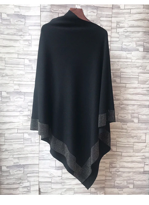 Top Trends: New Autumn Fashion Winter Diamonds Knit Shawl Cloak Loose Plus Size Solid Woman Poncho Cape Pullover Sweater Gray Shoppable Styles - Image 2