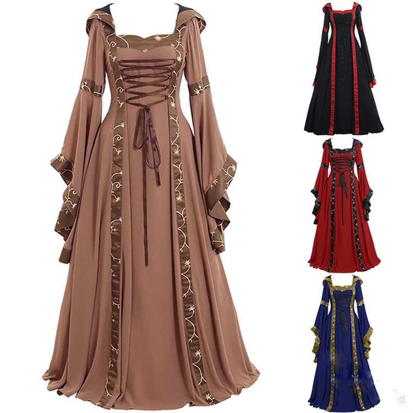 Top Trends: Women Medeival Gothic Cosplay Dresses Victoria Steampunk Hoodies Bandage Halloween Noble Palace Bell Long Carnival Costumes Shoppable Styles