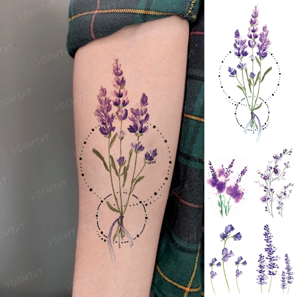 Top Trends: Waterproof Temporary Tattoo Sticker Color Realistic Lavender Flower Flash Tatoo Woman Kid Child Body Art Transfer Fake Tatto Man Shoppable Styles