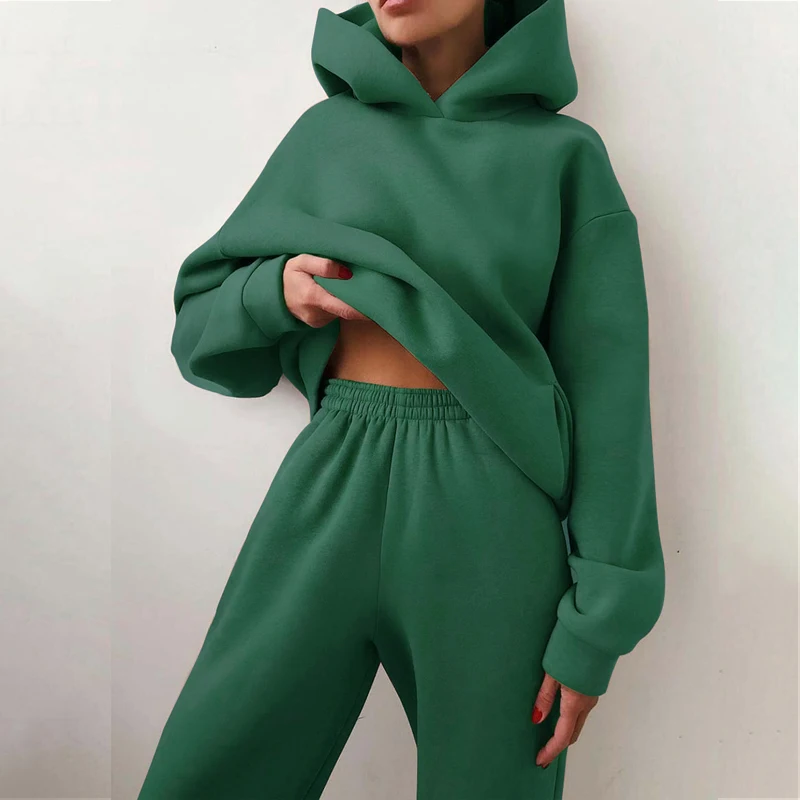 Top Trends: Women Tracksuit Set Solid Long Sleeve Casual Suits Autumn Winter Warm Hooded Sweatshirts And Jogger Pants Fleece Two Piece Set Shoppable Styles