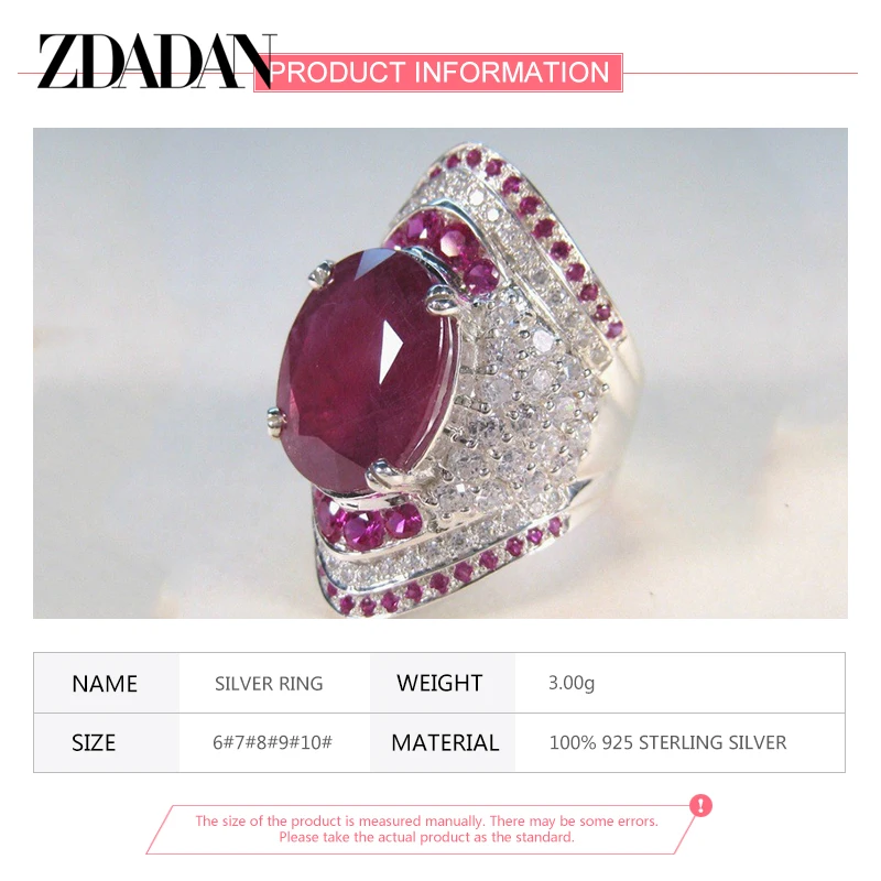 Top Trends: ZDADAN 925 Sterling Silver Ruby Ring For Women Zircon Finger Rings Fashion Jewelry Gifts Shoppable Styles - Image 5