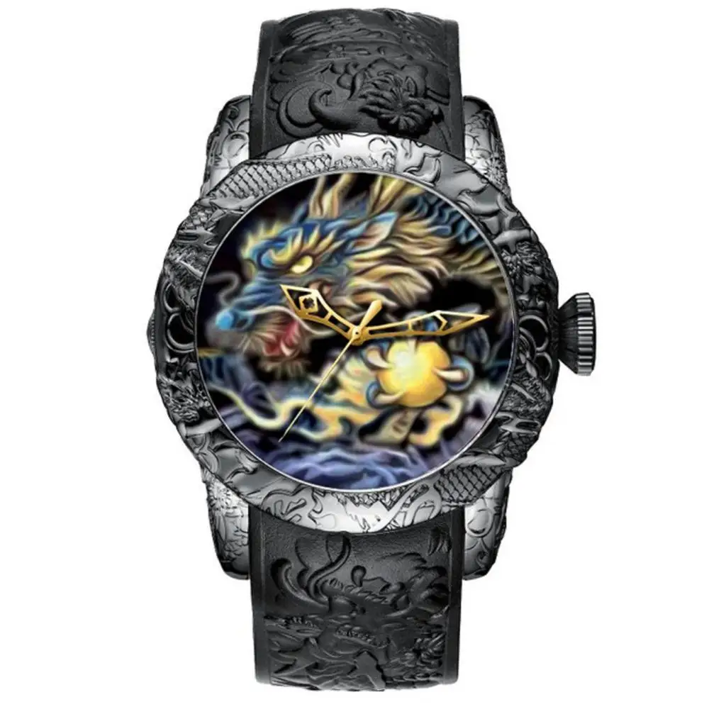 Top Trends: Black Gold 3D Dragon Sculpture Watch Men Quartz Watches Waterproof Big Dial Creative Male Clock Top Brand Engraved 3D Wristwatch Shoppable Styles