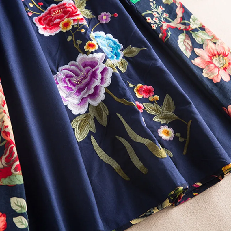 Top Trends: Floral Embroider Long Skirt For Women Cotton Linen Ethnic A-Line Midi Skirt Female Full Circle Dance Skirts Autumn Clothes Shoppable Styles - Image 4