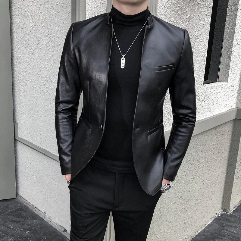 Top Trends: 2022 Brand Clothing Fashion Men&#039;s High Quality Casual Leather Jacket Male Slim Fit Business Leather Suit Coats / Man Blazers S-3XL Shoppable Styles