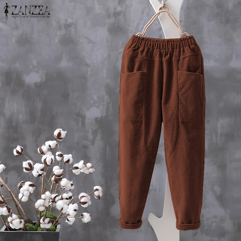 Top Trends: Women&#039;s Corduroy Harem Pants Solid Cropped Trousers ZANZEA 2023 Elastic Waist Long Pantalon Female Casual Palazzo Oversized Shoppable Styles