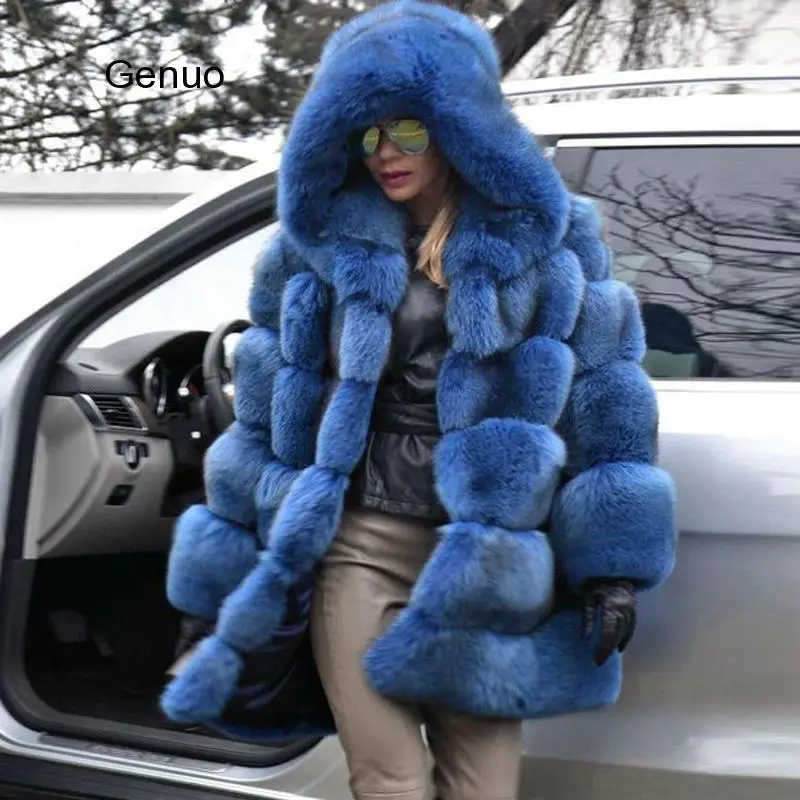 Top Trends: Hooded Blue Fox Fur Coat Thick Warm Faux Fox Fur Jacket For Women Outwear Long Fur Coats 2020 Winter Fashion Luxury Outwear Shoppable Styles