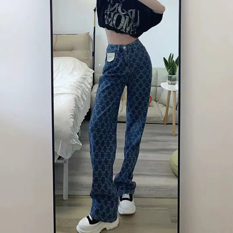 Top Trends: Streetwear Korean Fashion Jeans Woman High Waist Y2k Straight Baggy Pants Hot Girl Printing Leg Wide Pants Casual Denim Trousers Shoppable Styles