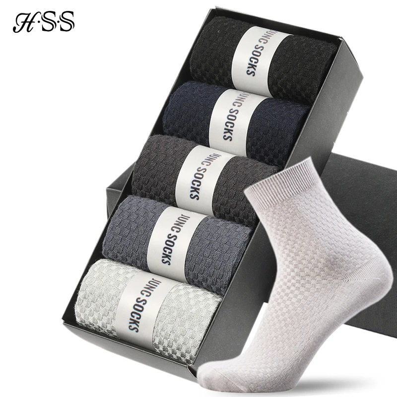 Top Trends: HSS Brand Bamboo Fiber Men Socks 5pairs / lot New Classic Business Long Socks Summer Winter Casual Man Dress Sock Big Size EU38-45 Shoppable Styles