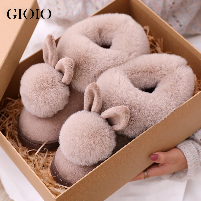 Top Trends: Winter Fashion Cotton Slippers Women Rabbit Ear Home Indoor Non-slip Warm Shoes Cute Wrap Heel Plush Sandals тапочки Girl Gift Shoppable Styles