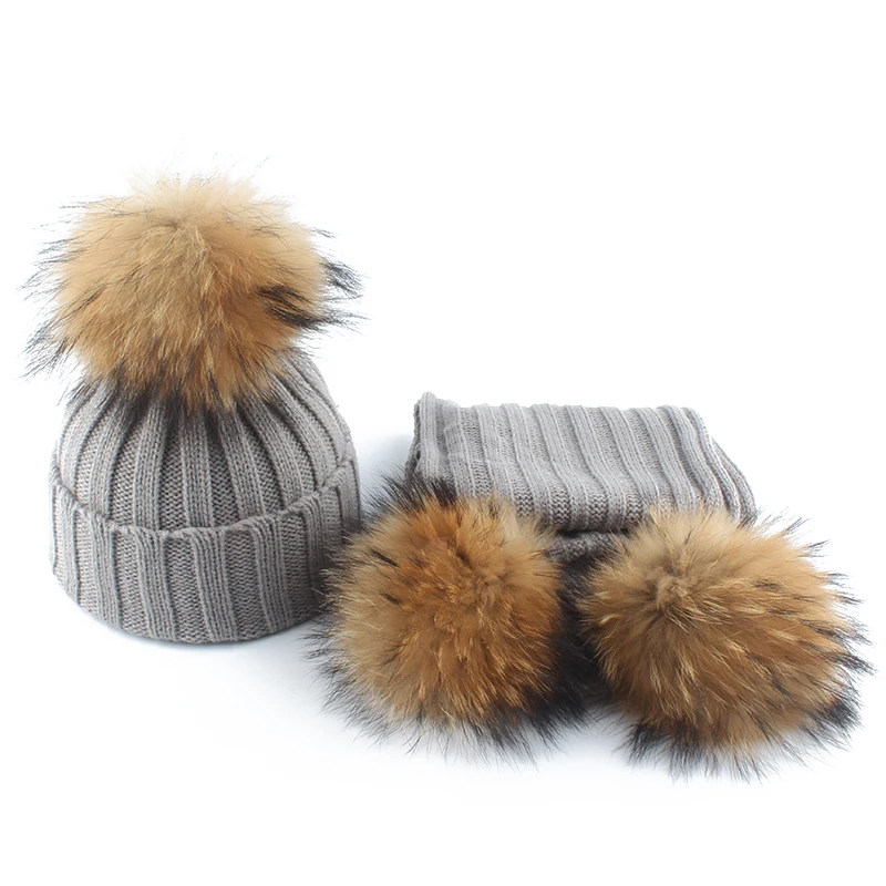 Top Trends: 2023 Fashion Children Winter Real Fur Pompom Beanie Hat Scarf Warm Knitted Baby Hats For Kids Girls Boys Pom Pom Cap Shoppable Styles