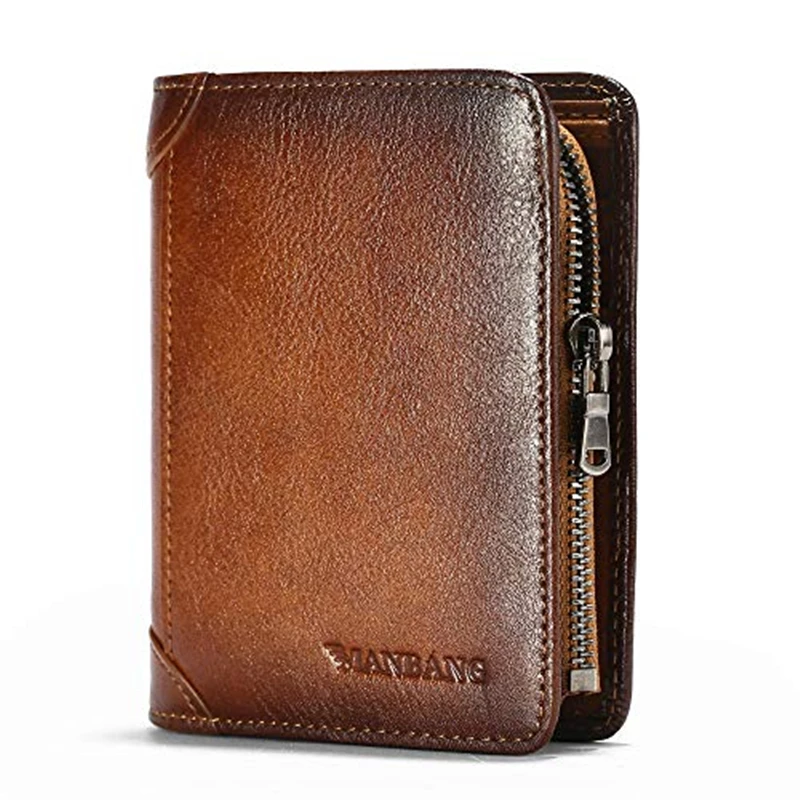 Top Trends: ManBang Men Wallet Zipper Genuine Leather RFID Card Holders Cowhide Zip Coin Pocket Bifold Wallets For Men Brown High Quality Shoppable Styles