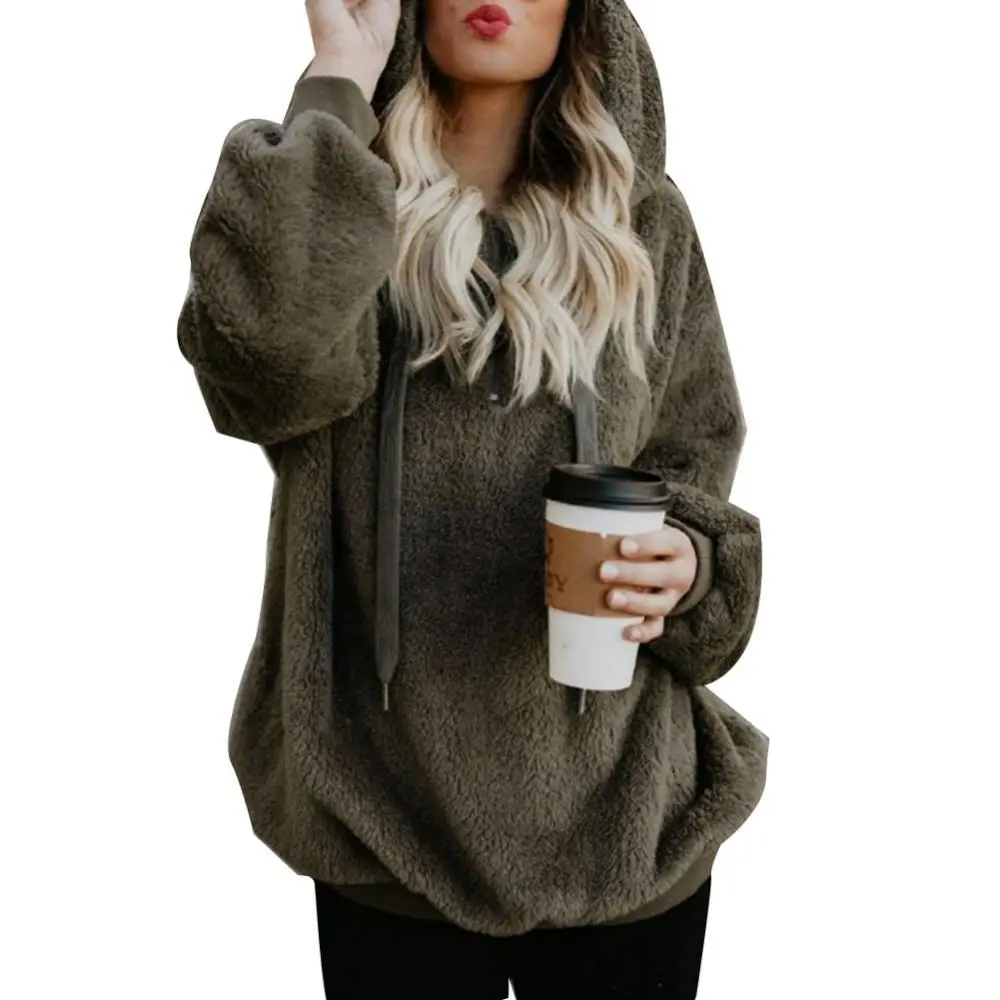 Top Trends: 60%HOT Fall Winter Long Sleeve Plush Hooded Shirt Warm Sweatshirt Plus Size Winter Solid Zip Puff Hoodie Women's Hooded Sweatshi Shoppable Styles