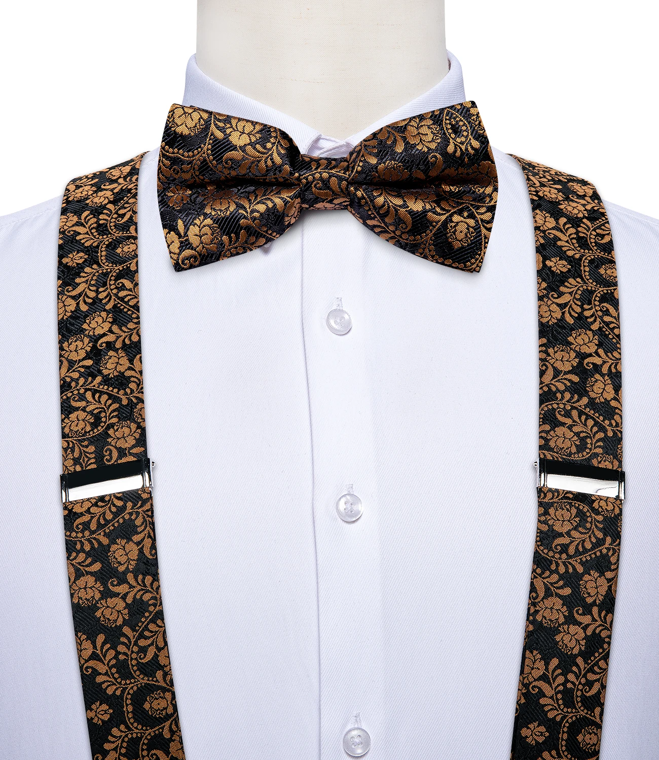 Top Trends: Luxury Gold Floral Mens Suspender Wedding Party Accessories Leather 6 Clips Braces Elastic Y-back Suspenders Bow Tie Set DiBanGu Shoppable Styles