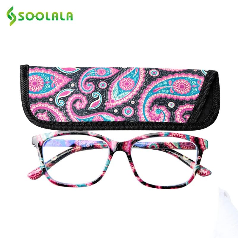 Top Trends: SOOLALA Square Spring Hinge Floral Printed Anti Blue Light Reading Glasses Women Presbyopic Glasses With Cases + 0.5 + 0.75 To 4.0 Shoppable Styles