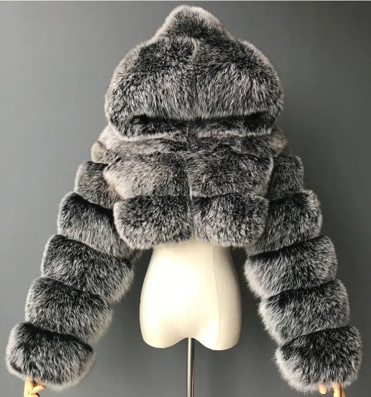 Top Trends: Furry Cropped Faux Fur Coats Jackets Women Fluffy Top Coat Hooded Winter Fur Jacket YINGJIAMEI Shoppable Styles