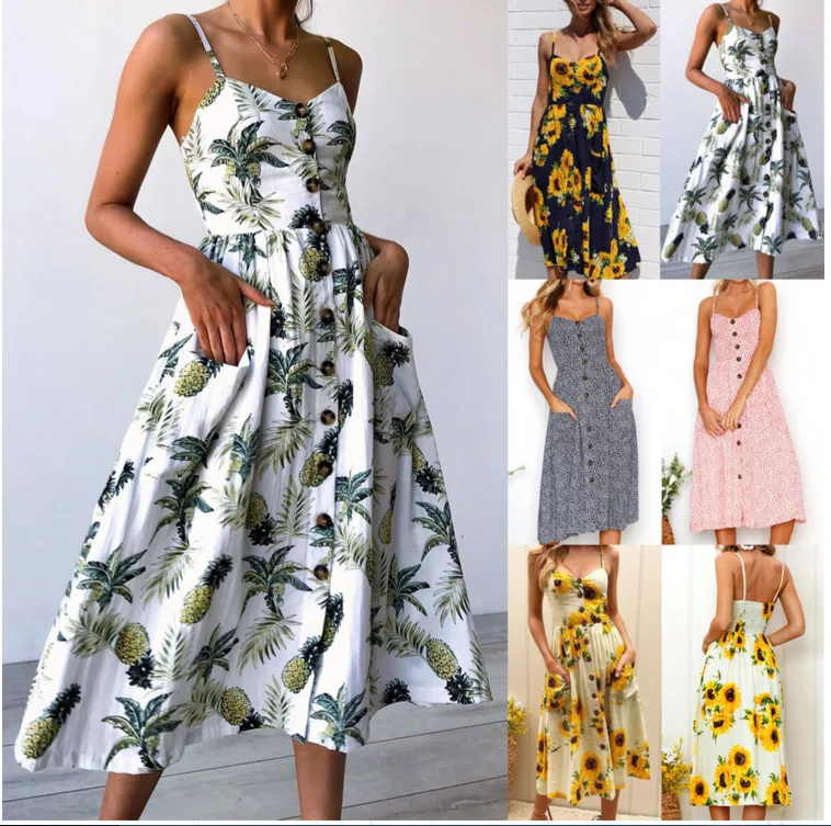 Top Trends: LadiesFashion And Leisure Retro Sun Dress Summer 2024 Boho Sexy Dress Midi Button Backless Polka Dot Striped Floral Beach Dress Shoppable Styles