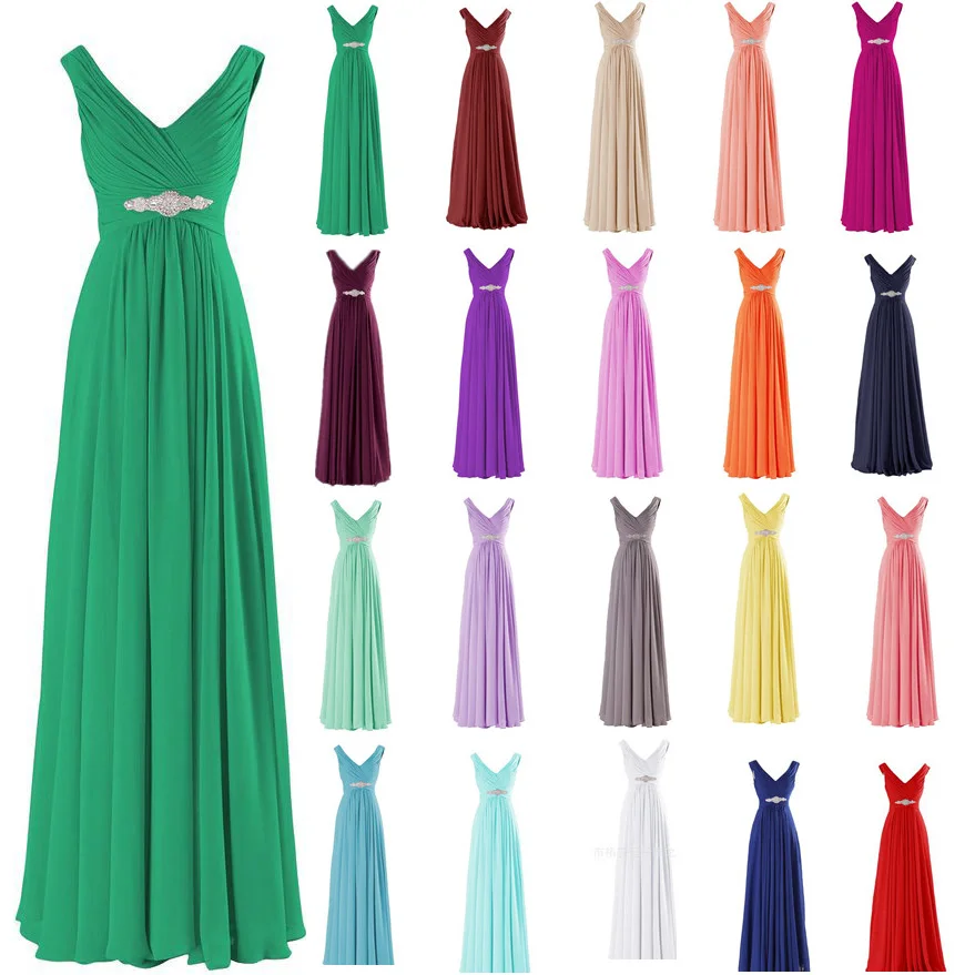 Top Trends: A Line Chiffon V Neck Crystals Elegant Floor Length Bridesmaid Dresses Wedding Party Evening Prom Homecoming Birthday Zipper Shoppable Styles