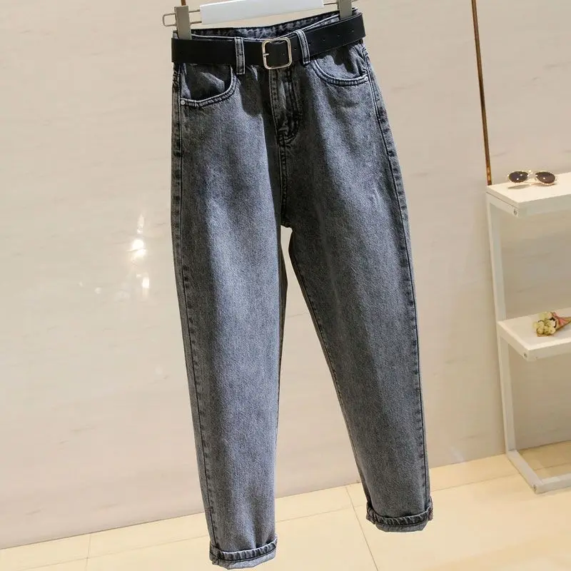 Top Trends: Women's Jeans New Smoky Gray Harlan Jeans Korean Version Loose, Thin, High Waist, Nine-point Old Radish Pants, Mother Jeans Shoppable Styles