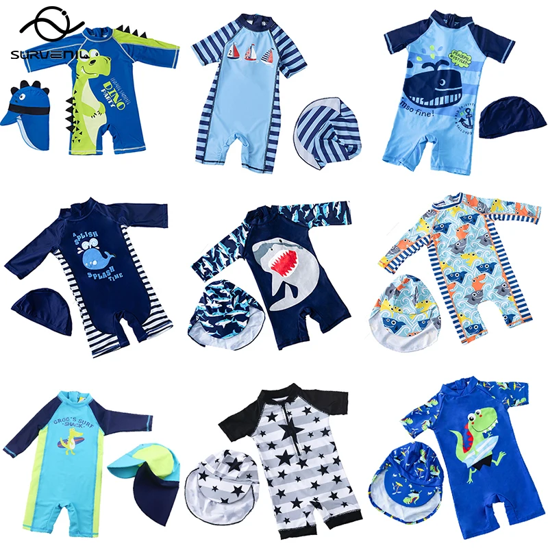 Top Trends: Baby Boy Swimwear One Piece With Hat Children's Swimsuit With UV Protection Shark Print Swimming Bathing Suit For Kids Boys Shoppable Styles