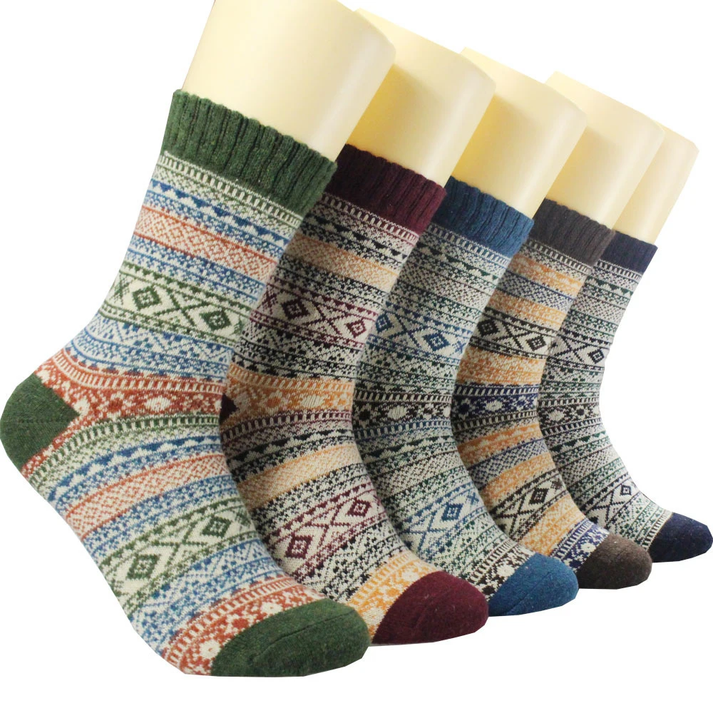 Top Trends: 5 Pairs Retro Womens Mens Winter Thermal Socks Warm Soft Wool Thick Nordic Sock Retro Comfortable Male Socken Hot Sale Dropship Shoppable Styles - Image 5