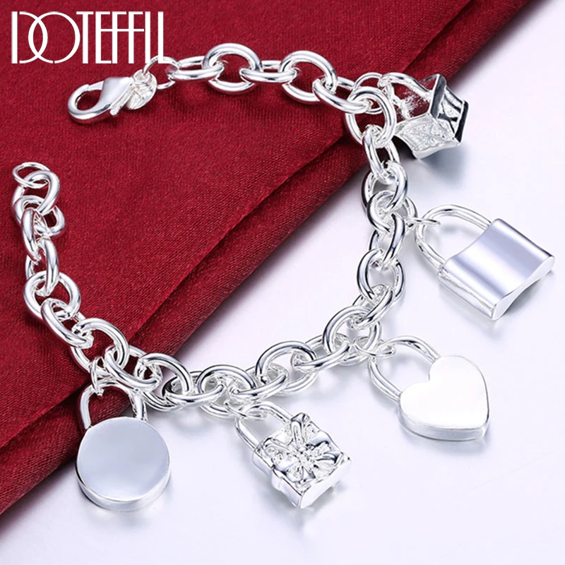 Top Trends: DOTEFFIL 925 Sterling Silver Bracelet Heart / Circle / Square Lock Bracelets Bangles Woman Man Fashion Charm Wedding Jewelry Shoppable Styles