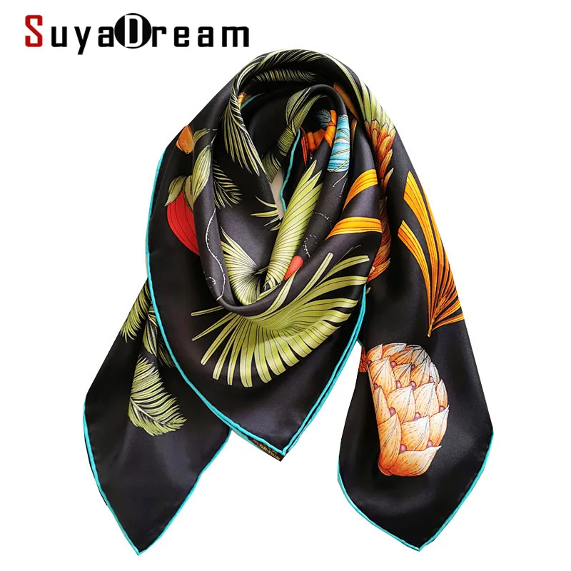 Top Trends: Suya Dream Woman Silk Scarf 100% Real Silk 110x110cm Square Printed Scarves Chic Style Decorate Spring Autumn Shawl Shoppable Styles