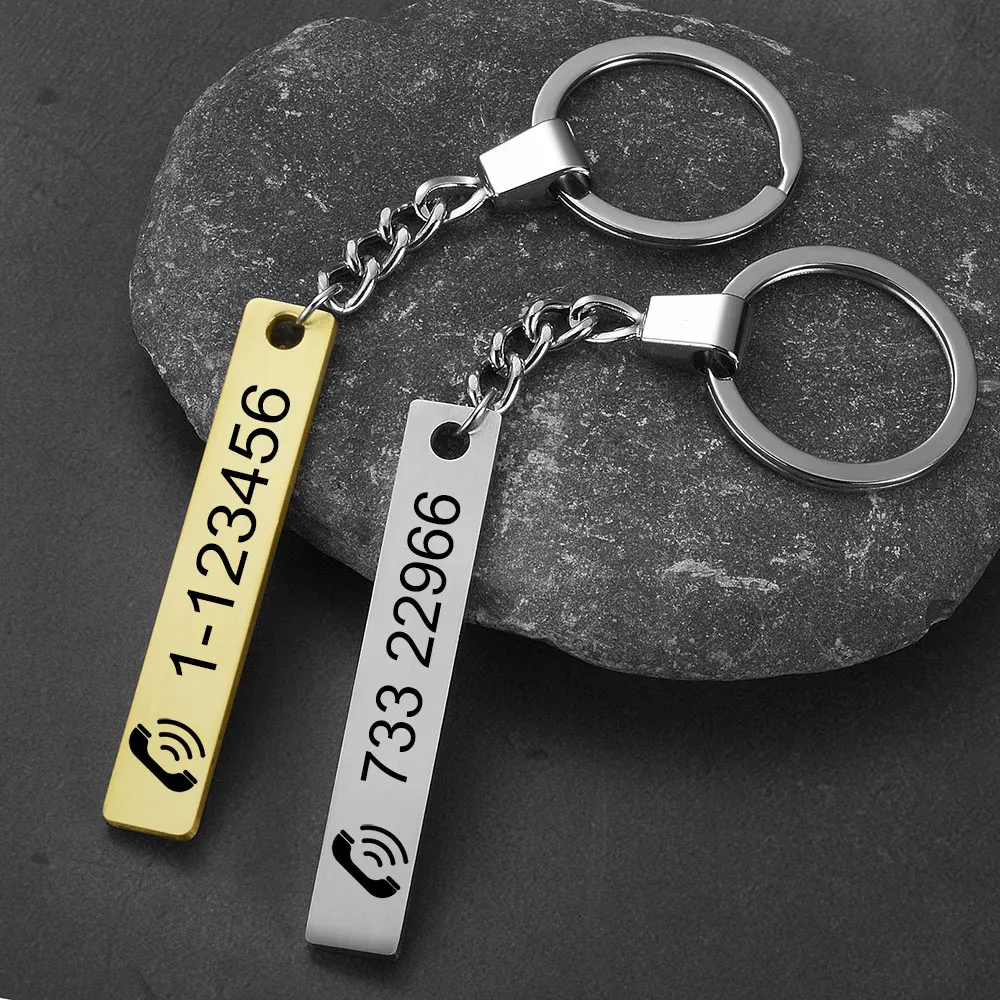 Top Trends: Custom Phone Number Logo Name Keychain Women Men Car Key Ring Laser Engraveing Key Chain Stainless Steel Personalized Gift Shoppable Styles