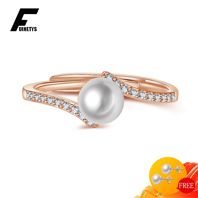 Top Trends: Fashion Pearl Rings 925 Silver Jewelry With Zircon Gemstones Open Finger Ring Fine Accessories For Wedding Engagement Party Gift Shoppable Styles