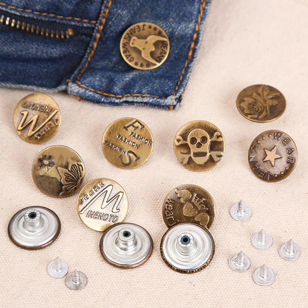 Top Trends: 10Pcs / Set 17MM / 20MM Metal Buttons High Quality Bronze Tone Jean Buttons Mixed Button Clothing Accessories Shoppable Styles