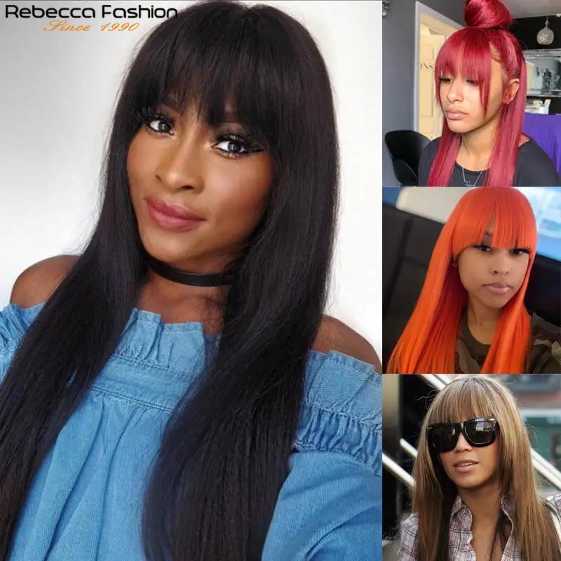 Top Trends: Rebecca Wigs Straight Wig With Bnags Human Hair Full Machine Made Wigs Pre Plucked Blonde Blue Red Long Straight Wigs For Women Shoppable Styles