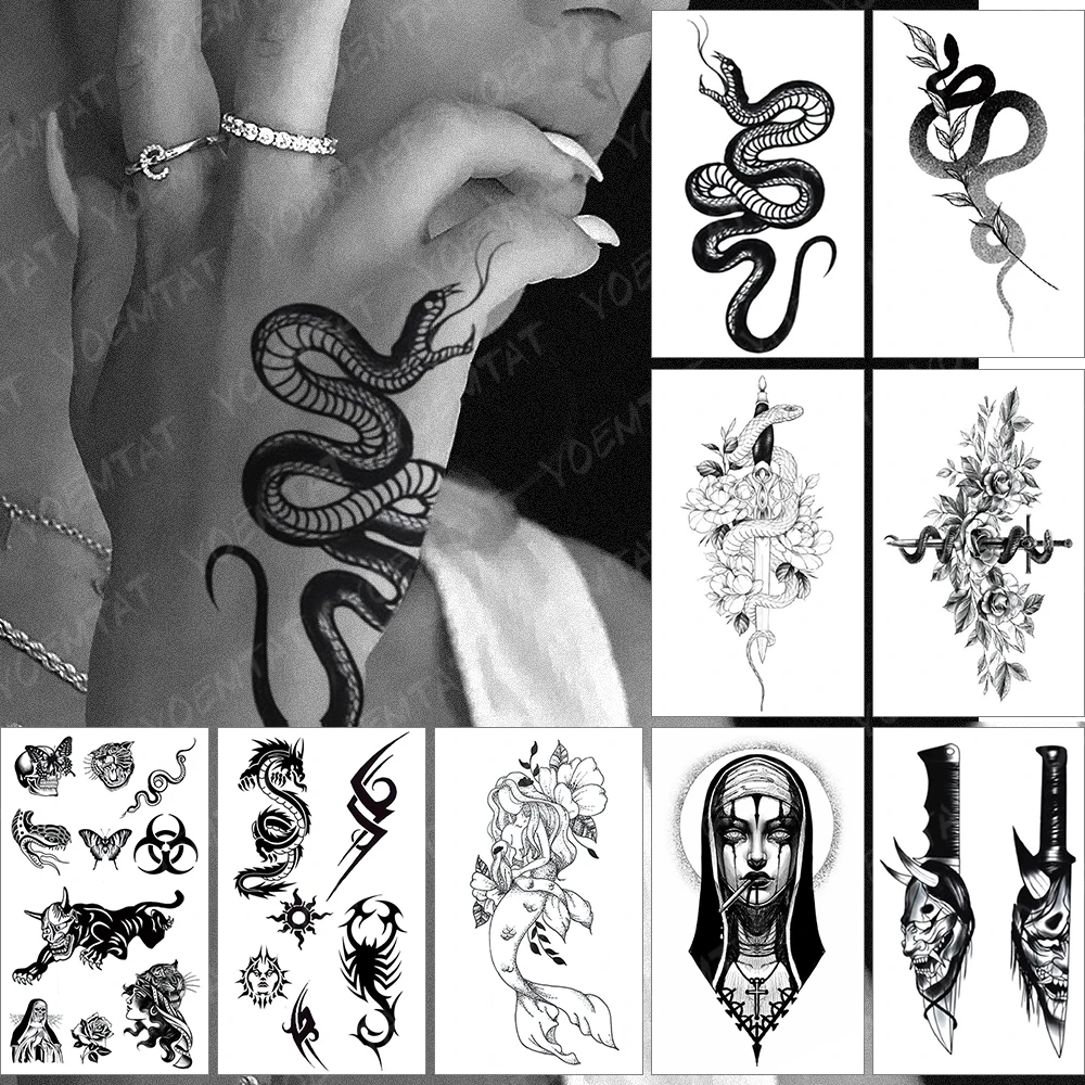 Top Trends: Waterproof Temporary Tattoo Sticker Old School Flash Tatoo Dark Snake Scorpion Arm Wrist Fake Tatto For Body Art Women Men Shoppable Styles