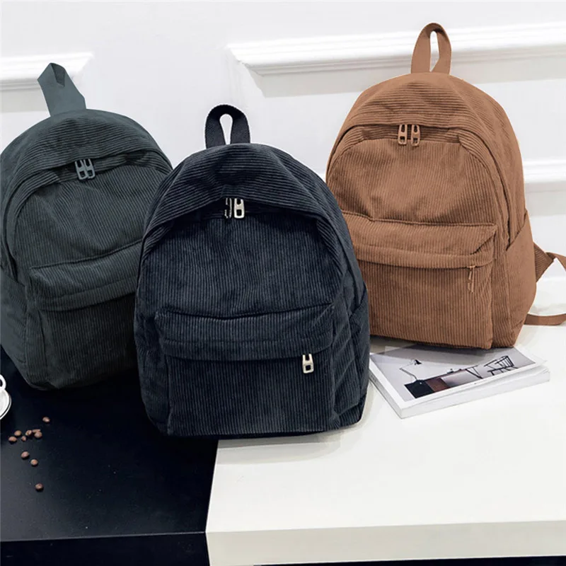 Top Trends: Style Soft Fabric Backpack Female Corduroy Design School Backpack For Teenage Girls Striped Backpack Women Velvet Screen Shoppable Styles