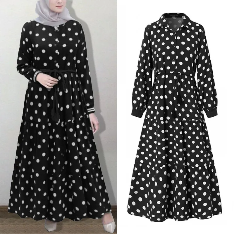 Top Trends: Women's Polka Dot Sundress ZANZEA 2023 Elegant Muslim Printed Dress Puff Sleeve Shirt Vestidos Female Button Dubai Abaya Robe Shoppable Styles