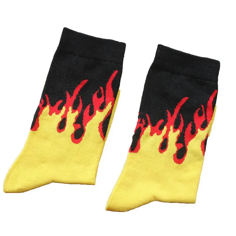 Top Trends: Flame Socks For Men Women Hip Hop Cartoon Fire Yellow Black Fashion Designer Sports Skateboard Cool Stuff Gift Wholesale(SO23) Shoppable Styles