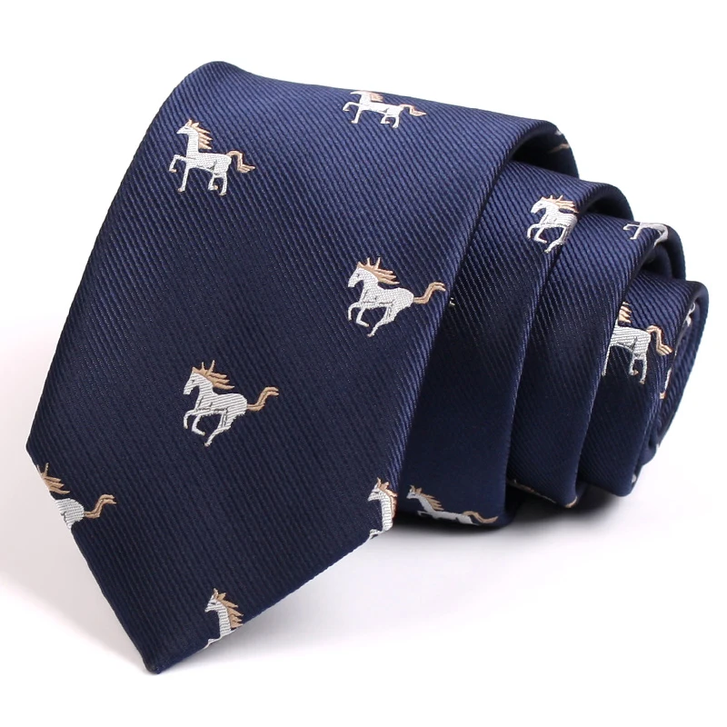 Top Trends: 7 CM Blue Brand Designer Horse Jacquard High Quality Fashion Formal Ties For Men Business Suit Work Necktie With Gift Box Shoppable Styles