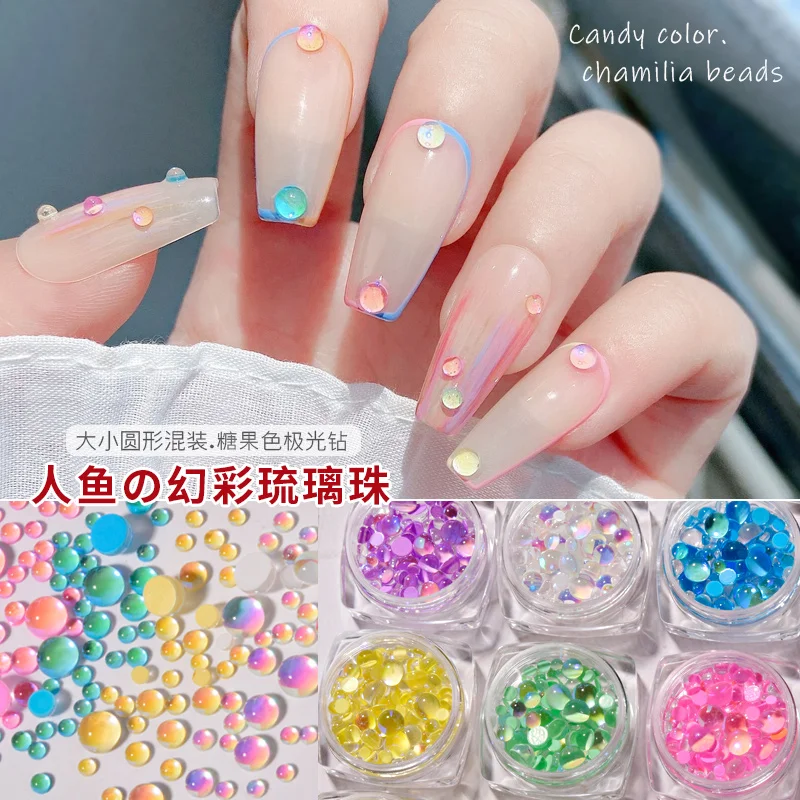 Top Trends: Candy Colors Mixed Size Mermaid Round Glass Crystal Beads AB 3D Nail Art Rhinestones DIY Flatback Acrylic Stones Decorations Shoppable Styles