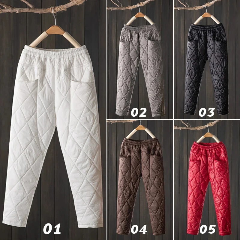 Top Trends: Women Winter Thick Pants Warm Harem Pants Slim Fit Plaid Padded Quilted Trousers Female Elastic Cotton Quilted Sweatpants Shoppable Styles