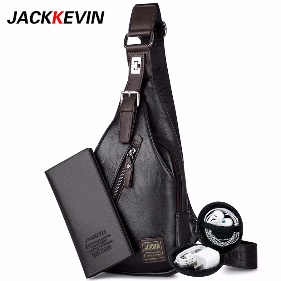 Top Trends: JackKevin Men's Fashion Crossbody Bag Theftproof Rotatable Button Open Leather Chest Bags Men Shoulder Bags Chest Waist Pack Shoppable Styles