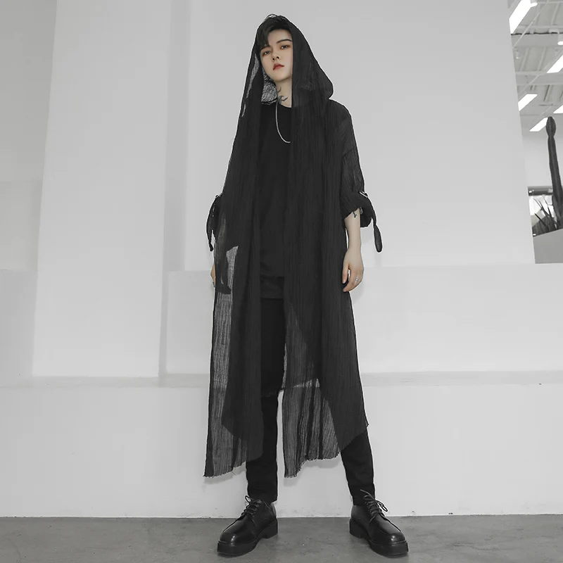 Top Trends: High Quality Mens Trench Unisex Casual Open Stitch Hooded Long Cloak Cape Coat Hip Hop Men Solid Loose Trenchcoat Shoppable Styles