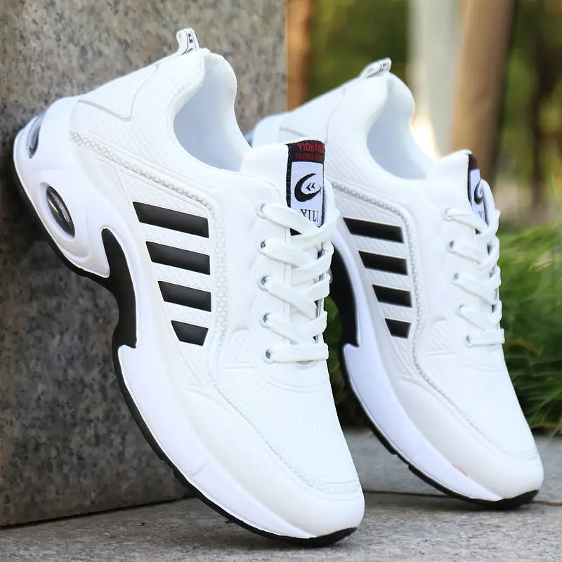 Top Trends: White Black 3 Striped Sneakers Men Vulcanized Shoes Casual Men&#039;s Sneakers Autumn Spring Wedge Shoes Sneakers For Boys Students Shoppable Styles