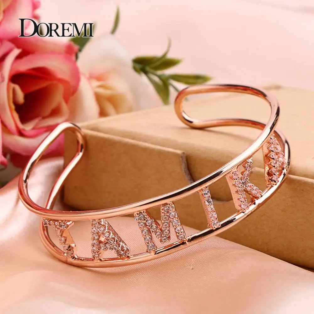 Top Trends: DOREMI Crystal Hollow Name Bangle With Stone Bar Bracelet Custom Name Personalized Bracelets Rhinestone For Actual Pictures Shoppable Styles