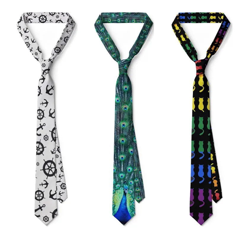 Top Trends: Peacock Printed Ties For Men 8CM Slim Fashion Daily Casual Men's Neckties Wedding Party Business Shirt Accessories Neck Ties Shoppable Styles