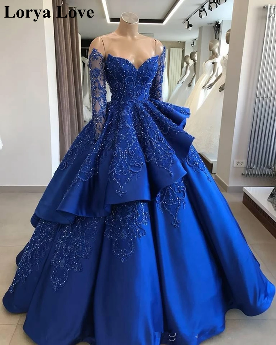 Top Trends: Royal Blue Ball Gown Formal Evening Dresses 2024 Luxury Robe De Soiree Sequins Satin Off Shoulder Prom Long Shiny Maxi Dress Shoppable Styles