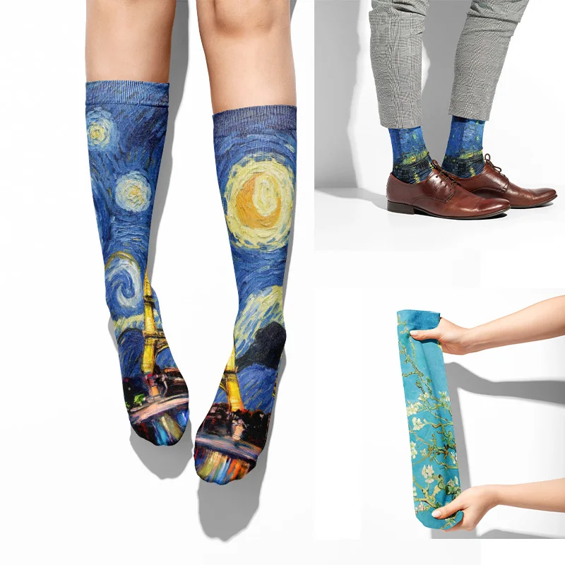 Top Trends: Starry Night Cotton Socks For Women Men Unisex Casual Funny Art Spring Autumn Socks High School Girls Harajuku Oil Painting Sock Shoppable Styles