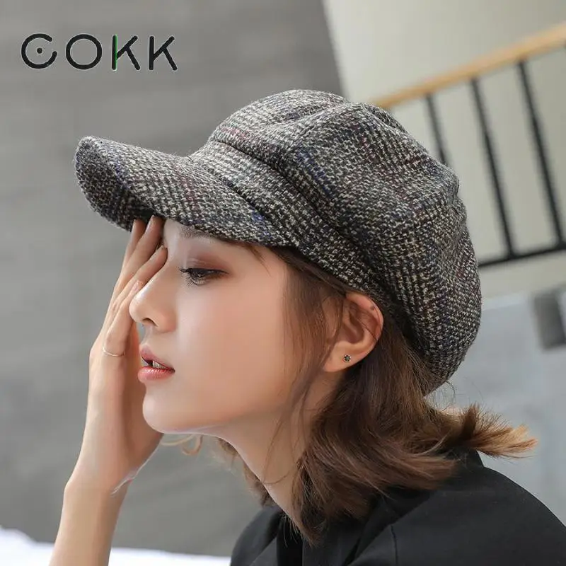 Top Trends: COKK Autumn Winter Wool Newsboy Cap Fashion Hats For Women Female Winter Cap Girl Visor Travel Beret Thick Warm Vintage Bonnet Shoppable Styles