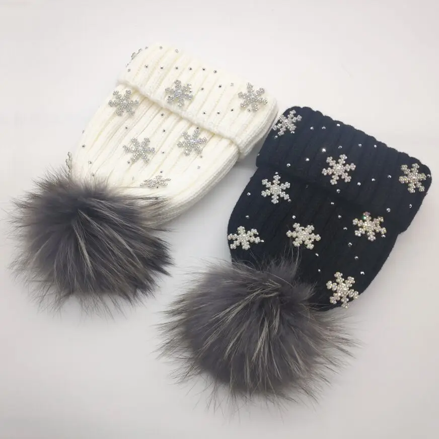 Top Trends: Winter 100% Real Fur Pom Pom Beanies Curled Cotton Knitted Skullies Cap Women Thick Warm Snow Christmas Knitting Hat Shoppable Styles