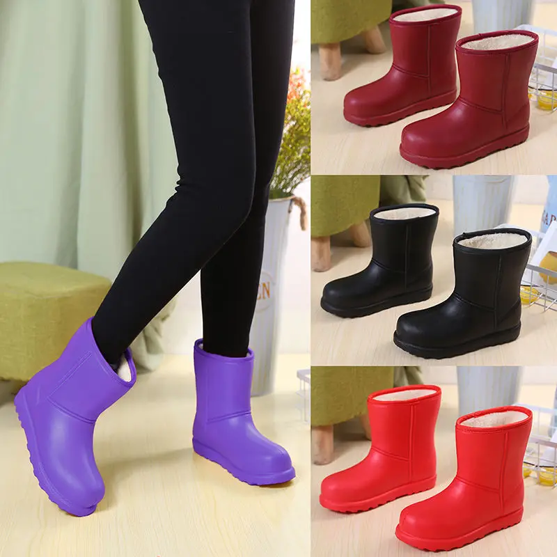 Top Trends: Winter Warm Waterproof Women Fur Boots High Heel Fashion Solid Ladies Rain Platform Shoes EVA Girls Ankle Snow Boots Black Shoppable Styles