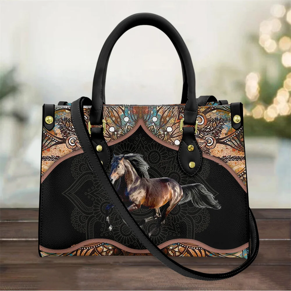 Top Trends: Tribal Horse Print Luxury Handbag Women PU Leather Shoulder Bag Casual Top-handle Vintage Crossbody Bags Brand Lady Pouch Sac Shoppable Styles