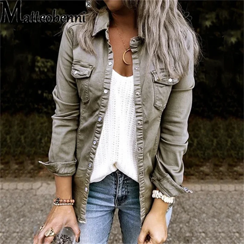 Top Trends: 2021 Autumn With Fur Black Jean Jacket Ladies Mid Length Denim Shirt Coat Fashion New Slim Solid Color Women Street Denim Jacket Shoppable Styles